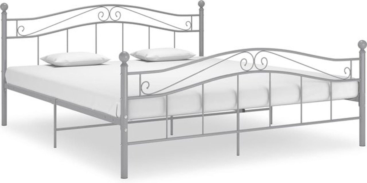 Vidaxl Metallbett in Grau, klassisches Bettgestell ohne Matratze, B/T: 140 x 200 cm - Bild 1