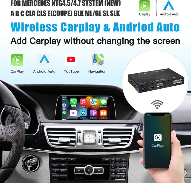 CARABC Wireless CarPlay und Android Auto Adapter in Schwarz passend für Mercedes A B C E S SL CLA CLS GLA GLK SLK ML Sprinter mit NTG 4.0 4.5 5.0 5.5 6.0 - Bild 1
