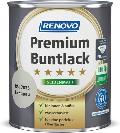 RENOVO Buntlack für Holz, wasserbasiert, grau, satin-matt, 0,75 l - Bild 1