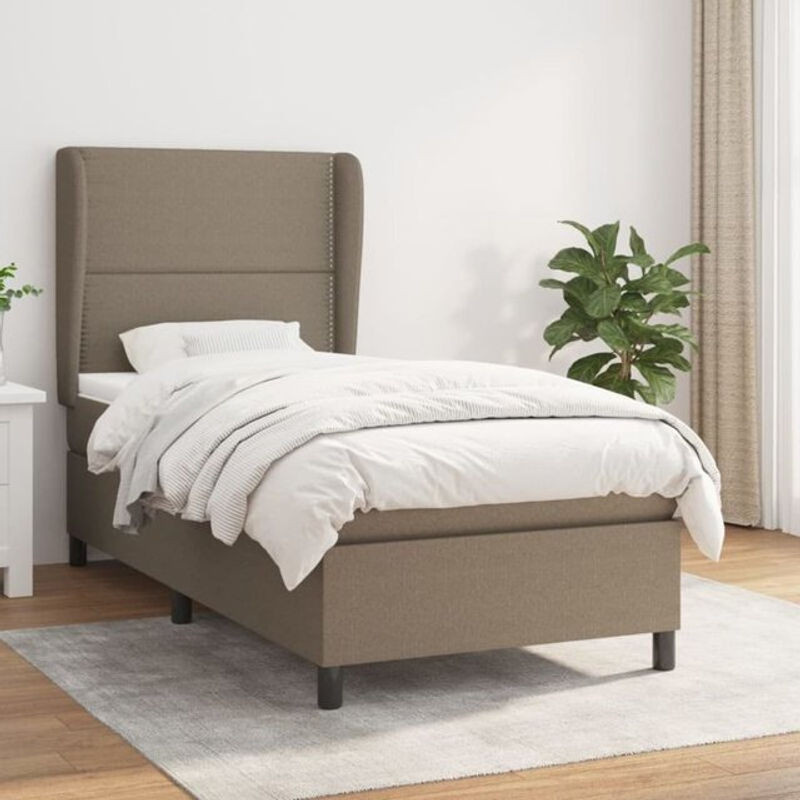 vidaxl Boxspringbett mit Matratze aus Stoff und Massivholz in Taupe meliert, B/T/H: 90 x 190 x 118 cm - Bild 1