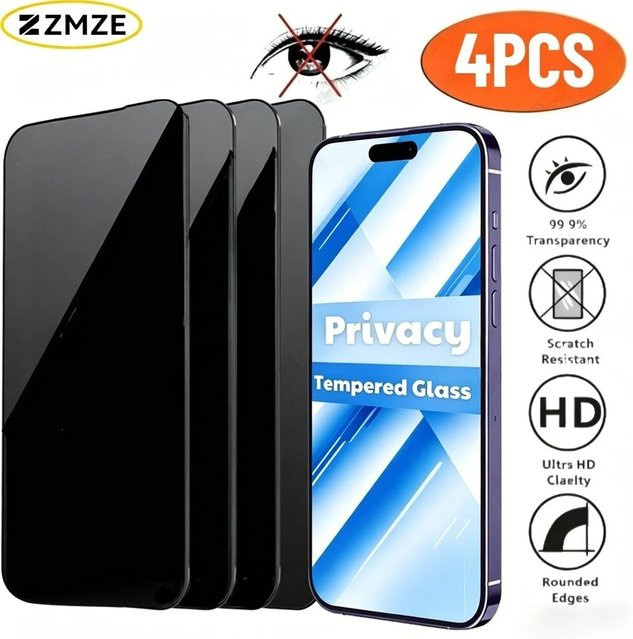 SnakeGlass 4er-Set Anti-Spionage Panzerglasfolie als Displayschutz für iPhone 17, 16, 15, 14, 13, 12 und 11 Pro Max, Air und e Modelle - Bild 1