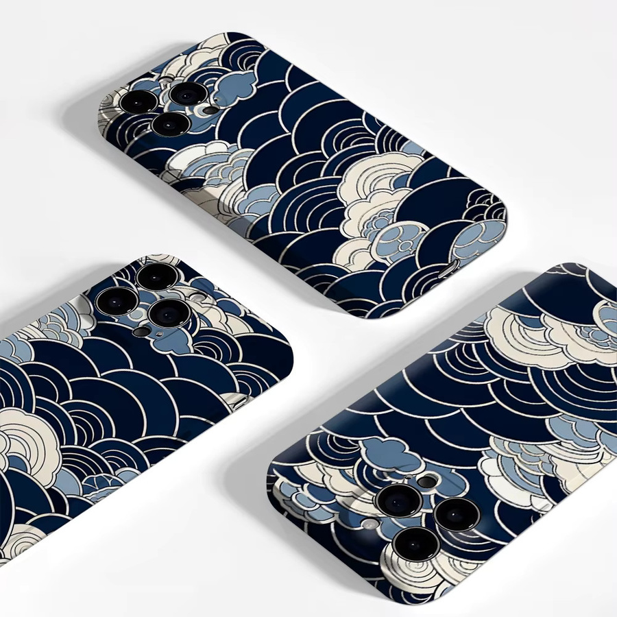 Cloud Handyhülle mit Wellenmuster für Apple iPhone 17 16 15 14 13 12 11 Pro Max Plus in Blau mit doppelschichtiger Rückseite - Bild 3