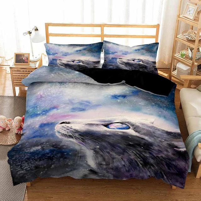 Bettwäscheset Galaxy Katze für Kinder mit Bettbezug und Kissenbezügen, Mehrfarbig, B/H: 135 x 200 cm - Bild 1