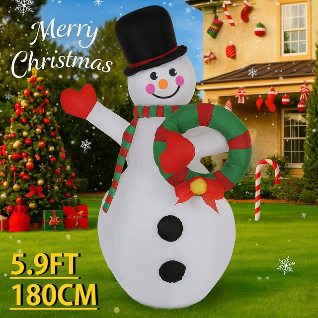 TONGHUANIU Aufblasbarer Schneemann mit LED-Beleuchtung für die Weihnachtsdekoration, Farbe: Weiß, Höhe: 180 cm - Bild 1