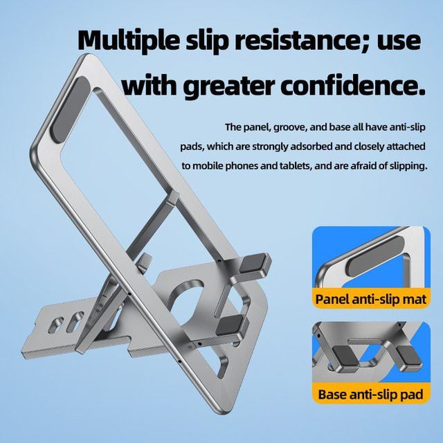 QGhappy Kartenhalter aus Aluminiumlegierung in Silber, verstellbarer und tragbarer Handy- und Tabletständer für alle Mobiltelefone - Bild 1