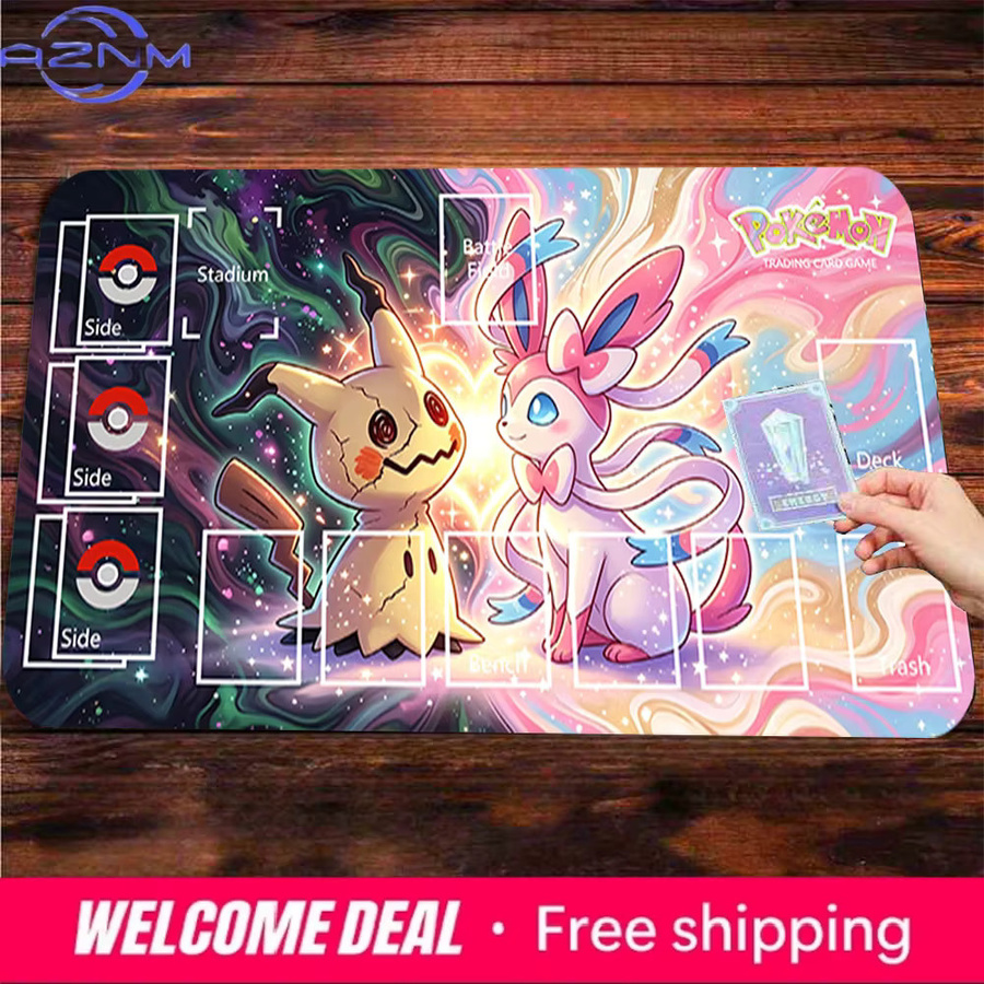 Potdemiel Pokemon TCG Spielmatte mit Sylveon und Mimikyu, rutschfeste Gaming-Mausunterlage für deinen Schreibtisch, Mehrfarbig - Bild 2