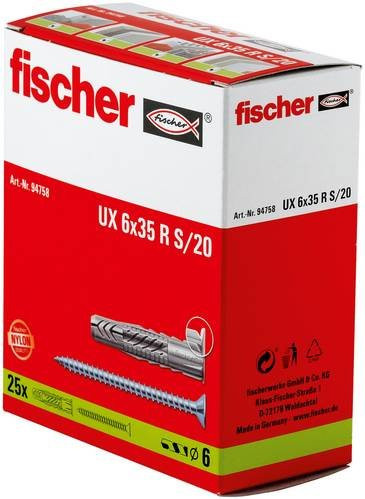 Fischer Universaldübel aus Nylon in Weiß, Durchmesser: 6 mm, Länge: 35 mm, 25 Stück - Bild 1