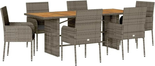 vidaXL 7-teilige Garten-Essgruppe aus Poly Rattan und Akazienholz in Grau mit Kissen - Bild 1
