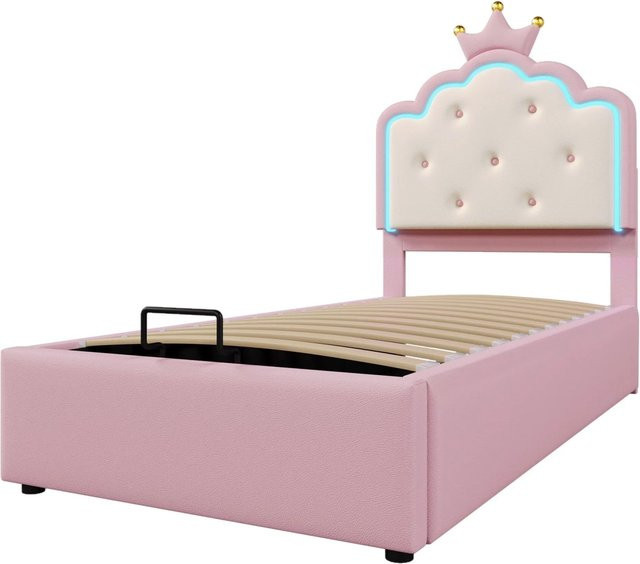 okwish Kinderbett mit LED-Beleuchtung und Hydraulik-Lift in Rosa, B/T/H: 90 x 200 x 134 cm - Bild 1