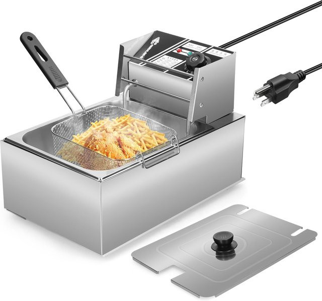 Elektrische Fritteuse von TOMTOP JMS aus Edelstahl in Silber mit 6 l Ölkapazität und abnehmbarem Behälter - Bild 1