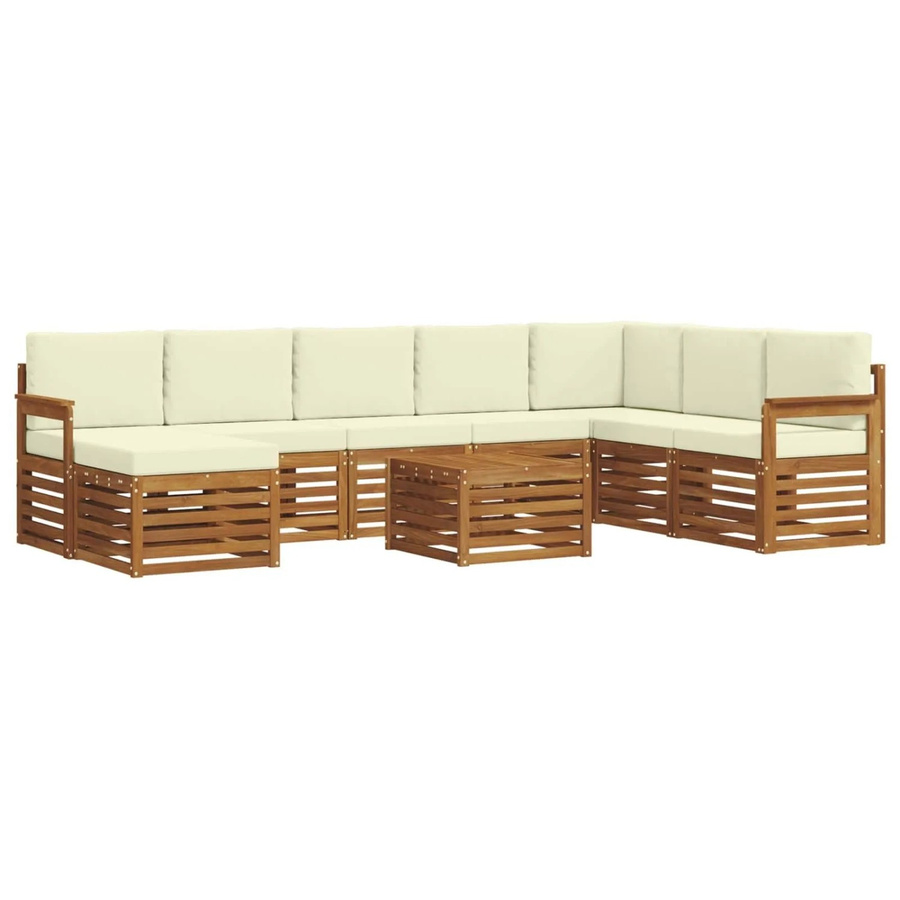 vidaXL Sofagarnitur 9-teilig aus Massivholz Akazie in Natur und Creme mit Polsterung und Kissen - Bild 2