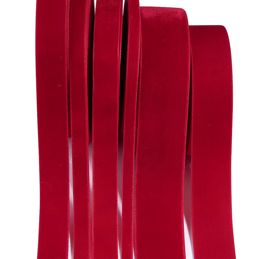 Rotes Samtband mit Single Face Beflockung für DIY Dekorationen, Hochzeit, Party und Weihnachten, 5-10 Yards pro Rolle - Bild 3