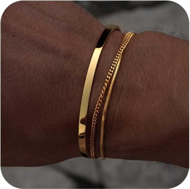 RUIYI Armband-Set, Edelstahl, Silber/14 Karat vergoldet, Herren - Bild 1