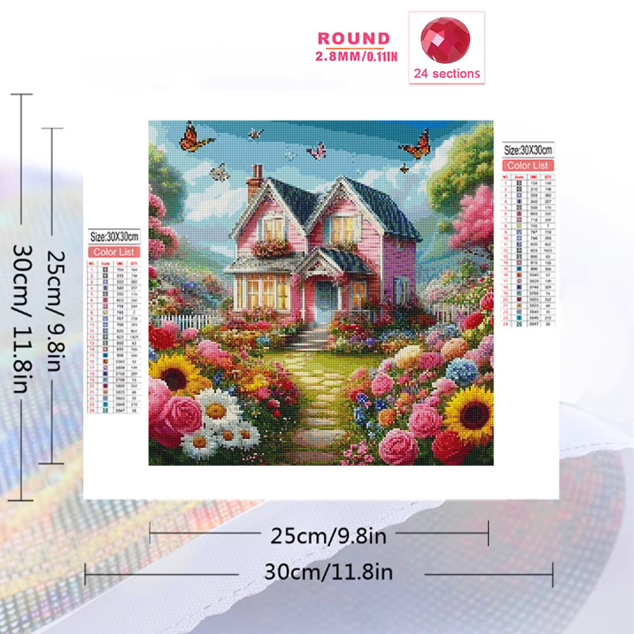 Momoart Diamantmalerei Landschaft Haus DIY Mosaik Bild Rund, Multicolour, Durchmesser: 20 cm - Bild 2