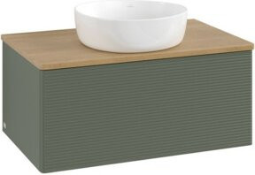 V&B Waschtischunterschrank Antao mit Frontstruktur in Eiche Honig und Lackgrün, B/T/H: 80 x 36 x 50 cm - Bild 1