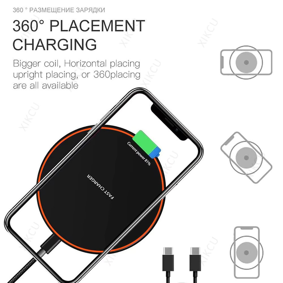 XIKCU Kabelloses LED-Ladepad mit Telefonhalterung für iPhone, Samsung und Xiaomi, Induktiver Schnellladeständer, Schwarz - Bild 4