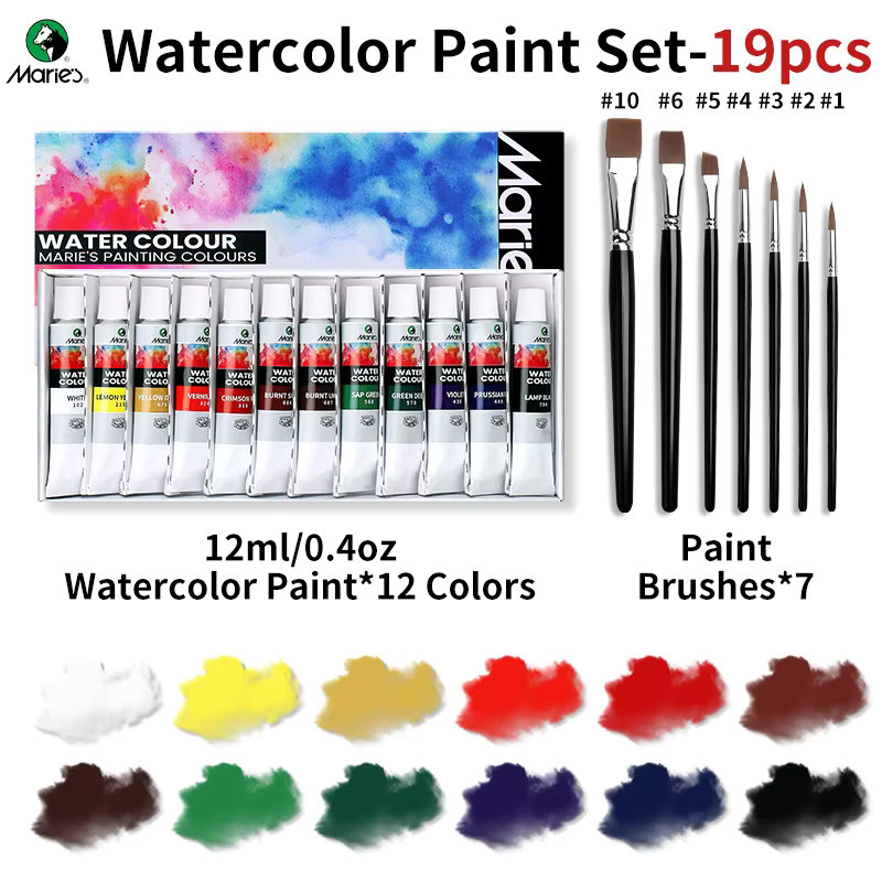 Marie's Art Aquarellfarben-Set mit 7 Pinseln in verschiedenen Größen, professionelles Kunstzubehör, Multicolor, 12 ml pro Farbe - Bild 5