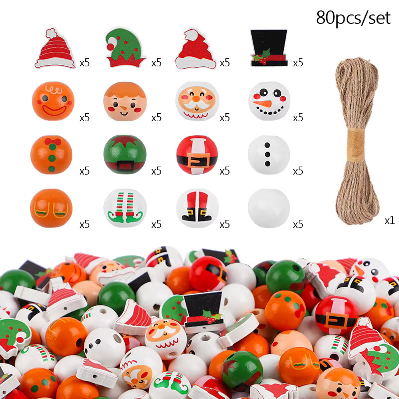 ZQNYCY DIY Weihnachten Holz Perlen Set mit Santa, Schneemann und Elf für Girlanden und Baumanhänger, Mehrfarbig - Bild 4