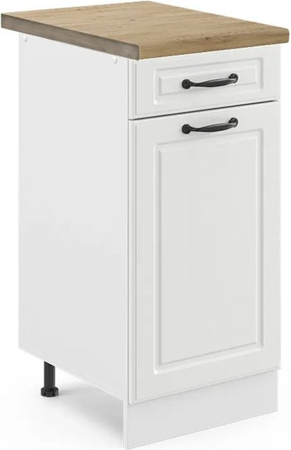 Vicco Küchenunterschrank R-Line Schubladenschrank in Weiß und Eiche im Landhausstil, Breite: 40 cm, Höhe: 81,6 cm, Tiefe: 60 cm - Bild 1