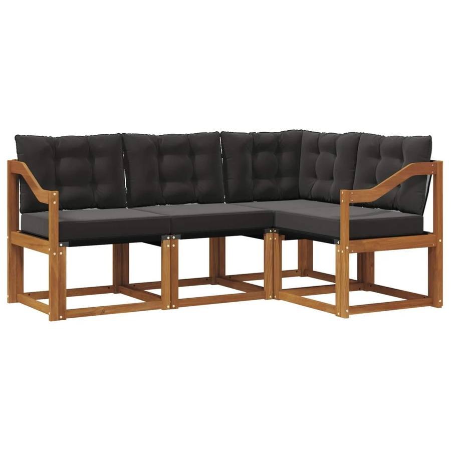 vidaXL Outdoor-Sofagarnitur 4-teilig L-Form aus Akazienholz und Textilene in Natur und Schwarz mit Kissen - Bild 2