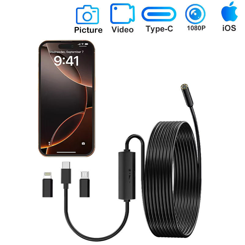 ZYPUSON Mini-HD-Kamera-Endoskop mit LEDs für Auto- und Kanalinspektion, schwarzes Endoskop-Inspektionstool mit weichem oder starrem Kabel für iOS und Android, Durchmesser: 5,5/8 mm - Bild 6