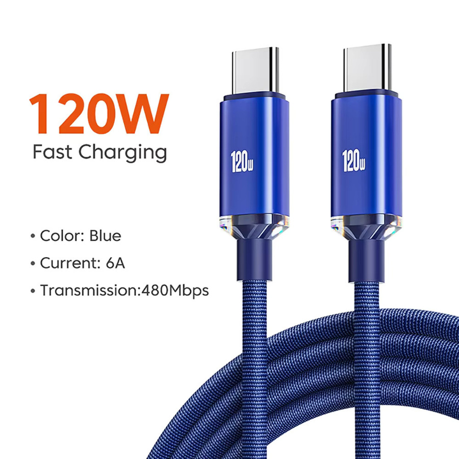 120 W PD USB-C Schnellladekabel in Blau für iPhone, Xiaomi, Samsung und Huawei - Bild 5