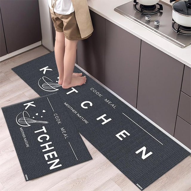 Karpetti Küchenbodenmatte mit Streifenmuster in Grau, rutschfest und weich, B/T: 60 x 40 cm - Bild 1
