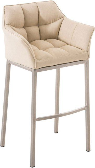 TPFLiving Barhocker Damaskus mit 4-Fuß Gestell aus Edelstahl und Stoff in Creme/Beige, drehbar 360 Grad, modern - Bild 1
