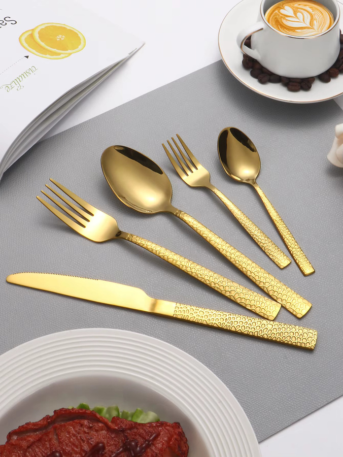 30-teiliges Edelstahl-Besteck-Set in Gold mit Hammermuster-Griffdesign für 6 Personen - Bild 2