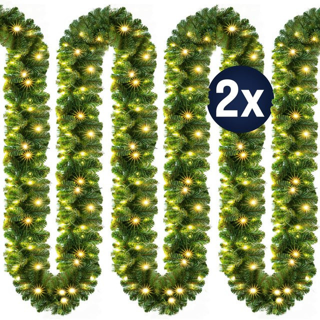 Casaria LED Weihnachtsgirlande 2er-Set in Grün mit warmweißem Licht für Indoor und Outdoor - Bild 1