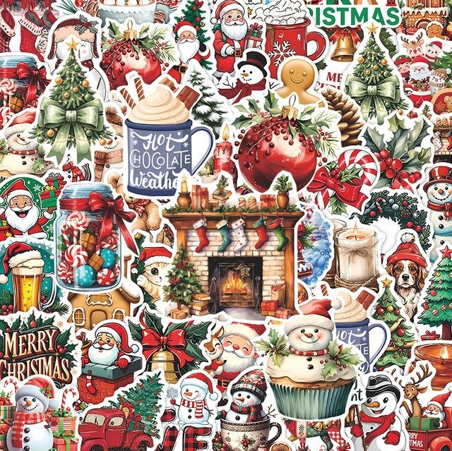 Rspctou Retro Nette Weihnachten Graffiti Aufkleber, Cartoon Santa Claus Schneemann, multicolor, 10-teiliges Set - Bild 1