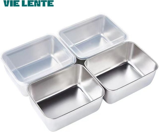 Quadratische Aufbewahrungspfanne aus Edelstahl mit Deckel in Silber für Lebensmittel und Lunchboxen - Bild 1