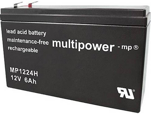 Multipower MP1224H 141144 Bleiakku 12V 6Ah Blei-Vlies AGM Schwarz B/H/T: 5,1 x 10,2 x 15,1 cm mit 6,35mm Flachstecker wartungsfrei - Bild 1