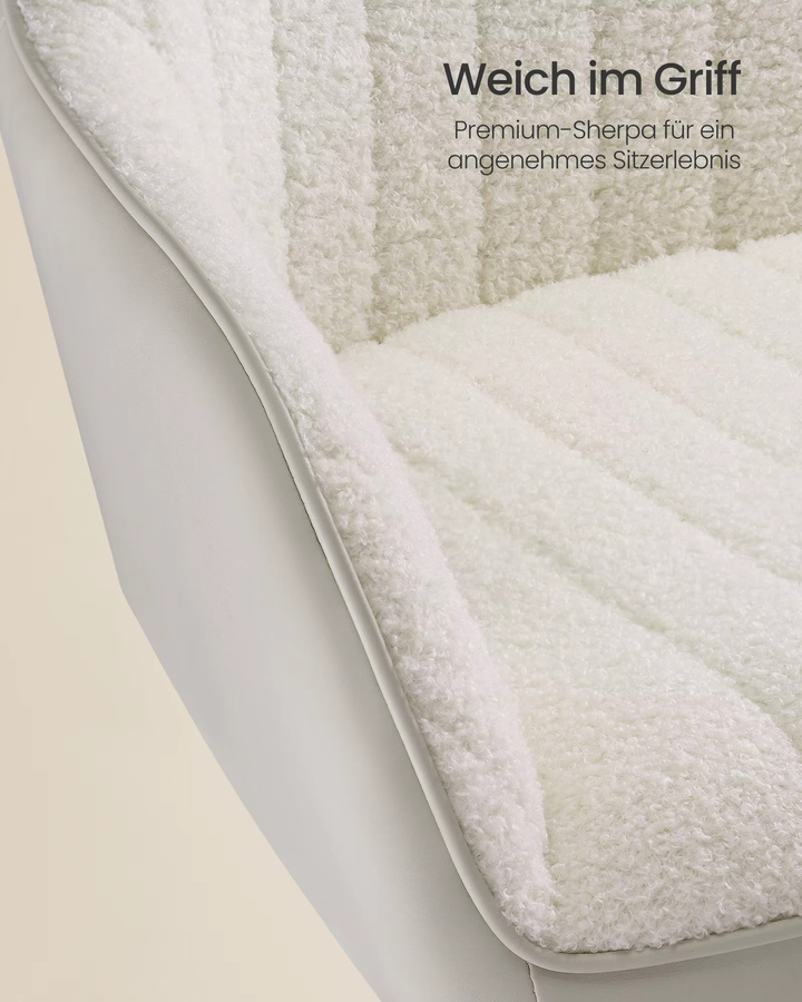 SONGMICS Drehstuhl für Erwachsene in Beige und Weiß aus Sherpa und Kunstleder mit Schaumstoffpolsterung und Rollen - Bild 2