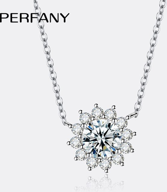 PERFANY Halskette, Sonnenblumen Anhänger, 925 Silber, Moissanit, Damen - Bild 1