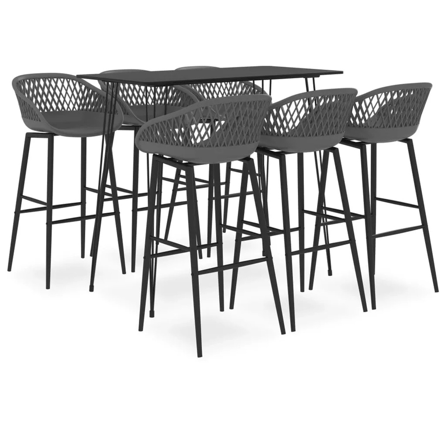 vidaXL 7-tlg. Bar-Set modern in Schwarz und Grau mit Tisch und Stühlen aus MDF und Metall - Bild 2