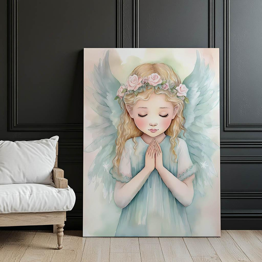 Pastellfarbener Betender Engel als Premium-Leinwand auf Keilrahmen von iKable, Breite: 30 cm, Höhe: 40 cm - Bild 3