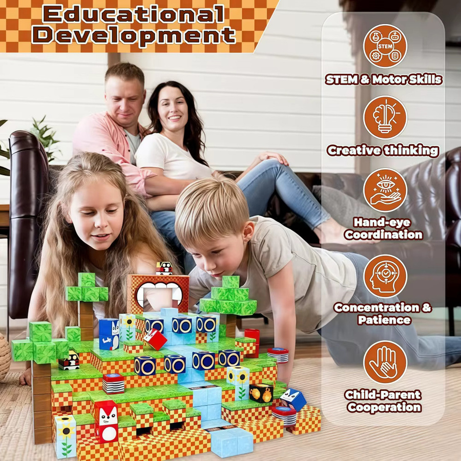 HUATEC Magnetische Blöcke Set mit 100 Teilen, Buntes STEM Pädagogisches Spielzeug für Kinder ab 3 Jahren - Bild 4