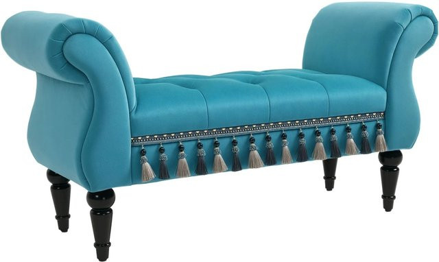 HOMCOM Sitzbank in Samtoptik mit Knopfheftung und Holzbeinen, Blau, B/T/H: 117 x 40 x 58 cm - Bild 1