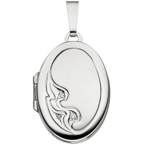 Colfem Medaillon Anhänger, 585 Weißgold, Diamant, oval, mattiert - Bild 1