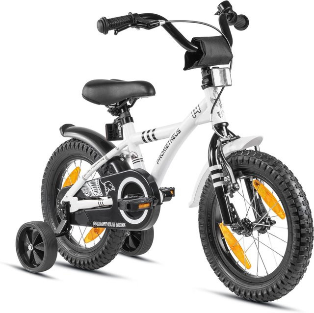 PROMETHEUS BIKES Kinderfahrrad 14 Zoll mit Stützrädern und Rücktrittbremse Weiß ab 4 Jahren - Bild 1