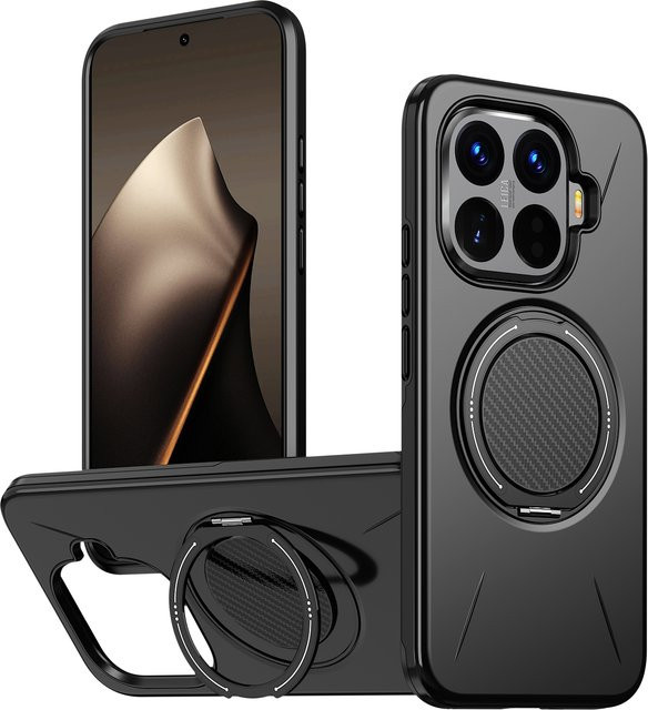 Stoßfeste Rüstungshülle für Xiaomi 15T Pro mit rotierender Dämpfung, magnetischem Metallring und TPU-Rahmen in Rot und Schwarz - Bild 1