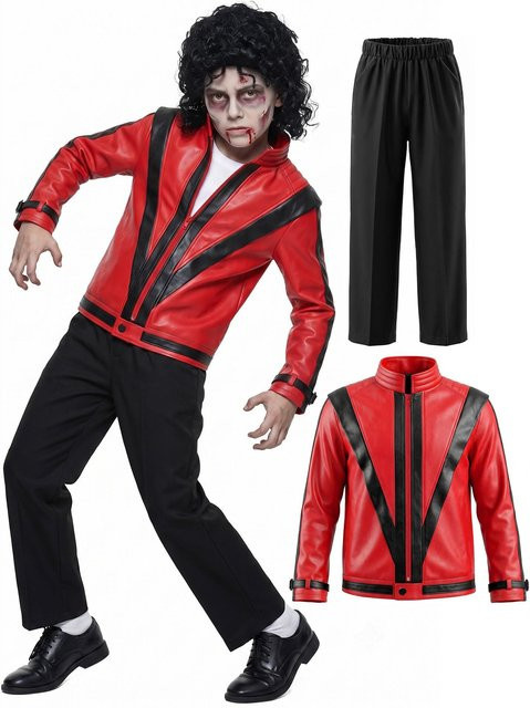 PASSY Michael Jackson Rotes Lederanzug-Set, Bühnenkostüm für Jungen, Rot - Bild 1