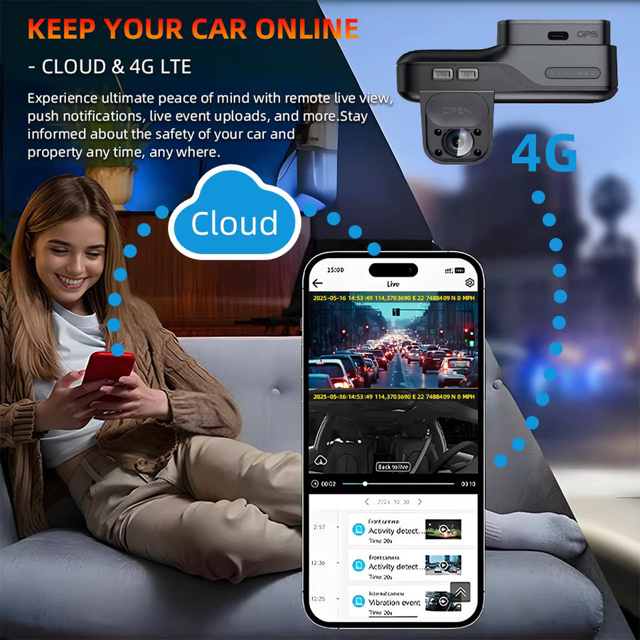 E-ACE 4G LTE DashCam mit GPS Tracking und Live-View für Vorne und Innen in Schwarz - Bild 6