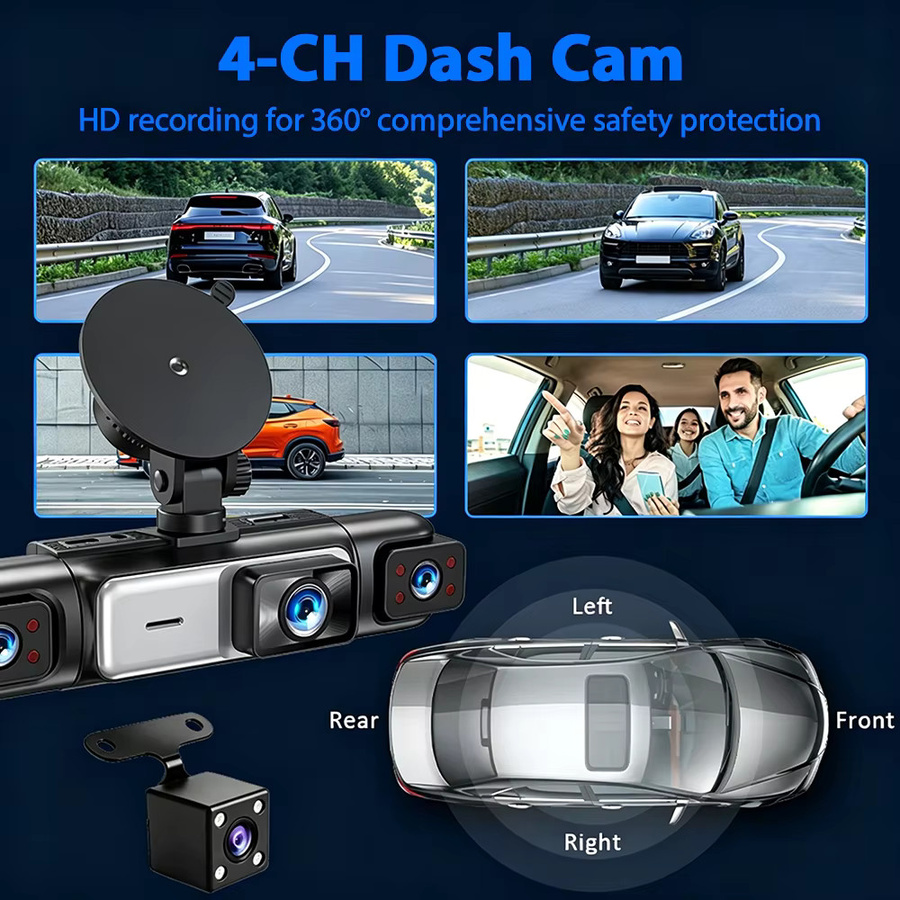 ZKCAMSPY Action Cam Dashcam mit 3/4-Linsen-System, 1080P Full HD Videorekorder, Nachtsicht, 24/7 Parküberwachung, G-Sensor und Schleifenaufzeichnung in Schwarz - Bild 3
