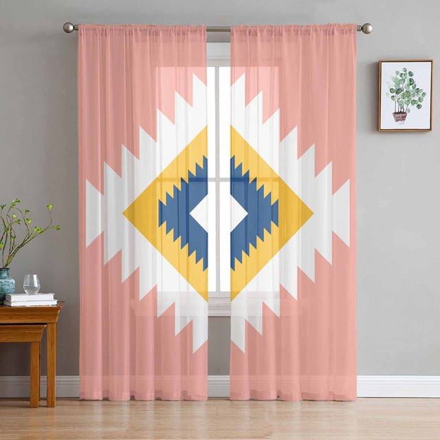Super Six Transparente Tüllvorhänge im Marokkanischen Stil, Rosa und Weiß, B: 135 cm, H: 114 cm - Bild 1