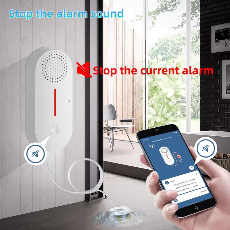 Tuya WiFi Wasserleck-Sensor mit Sirene und Smart Life App, Weiß - Bild 2
