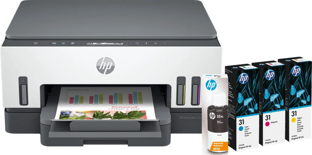 HP Smart Tank 7005 Inkjet Multifunktionsdrucker in Weiß inklusive einem Satz Reservetintenflaschen zum Drucken, Scannen und Kopieren - Bild 1