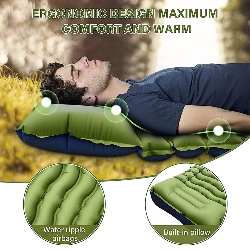 YHSBUY Tragbare Camping-Luftmatratze in Grün mit integrierter Schritt-Inflatorpumpe und Kissen für Reisen und Wandern - Bild 2