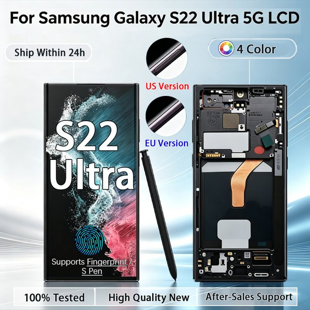 Samsung Galaxy S22 Ultra 5G AMOLED LCD-Display mit Touchscreen-Digitizer-Baugruppe in Schwarz als Ersatzteil für die Reparatur - Bild 1